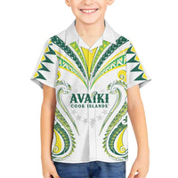 Custom Rugby Cook Islands Avaiki Family Matching Off Shoulder Short Dress and Hawaiian Shirt White Kuki Airani Tribal Maori Inspired LT9 Son's Shirt White - Polynesian Pride