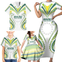 Custom Rugby Cook Islands Avaiki Family Matching Short Sleeve Bodycon Dress and Hawaiian Shirt White Kuki Airani Tribal Maori Inspired - Polynesian Pride