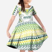 Custom Rugby Cook Islands Avaiki Family Matching Summer Maxi Dress and Hawaiian Shirt White Kuki Airani Tribal Maori Inspired LT9 Daughter's Dress White - Polynesian Pride