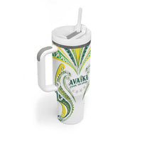 Custom Rugby Cook Islands Avaiki Tumbler With Handle White Kuki Airani Tribal Maori Inspired LT9 - Polynesian Pride