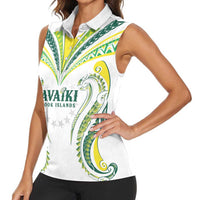 Custom Rugby Cook Islands Avaiki Women Sleeveless Polo Shirt White Kuki Airani Tribal Maori Inspired - Polynesian Pride
