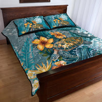 Sea Turtle In The Ocean Quilt Bed Set with Polynesian Pattern Arty Style