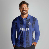 Custom Oceania Football NZ Auckland Long Sleeve Polo Shirt Maori Tribal Pattern LT9 - Polynesian Pride
