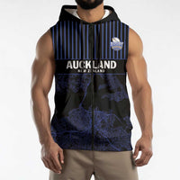 Custom Oceania Football NZ Auckland Sleeveless Zip Hoodie Minimal City Map Style LT9 - Polynesian Pride