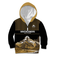Custom Oceania Football NZ South Island Kid Hoodie Minimal Mount Cook Silhouette LT9 Zip Hoodie Black - Polynesian Pride