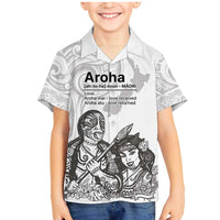 Aroha Maori Language Family Matching Mermaid Dress and Hawaiian Shirt Te Reo Maori Inspired Art LT9 Son's Shirt white - Polynesian Pride