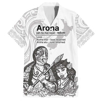 Aroha Maori Language Family Matching Off Shoulder Short Dress and Hawaiian Shirt Te Reo Maori Inspired Art