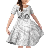 Aroha Maori Language Family Matching Short Sleeve Bodycon Dress and Hawaiian Shirt Te Reo Maori Inspired Art LT9 Daughter's Dress white - Polynesian Pride