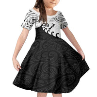 Kia Haka Maori language Family Matching Off Shoulder Short Dress and Hawaiian Shirt Te Reo Maori Inspired Art LT9 Daughter's Dress white - Polynesian Pride