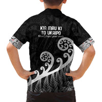 Kia Mau Ki To Ukaipo Family Matching Off The Shoulder Long Sleeve Dress and Hawaiian Shirt Te Reo Maori Koru Fern Art