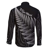 New Zealand Te Reo Māori Family Matching Long Sleeve Bodycon Dress and Hawaiian Shirt Simple Black Fern