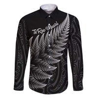 New Zealand Te Reo Mori Family Matching Off Shoulder Short Dress and Hawaiian Shirt Simple Black Fern LT9 Dad's Shirt - Long Sleeve Black - Polynesian Pride