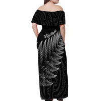 New Zealand Te Reo Māori Off Shoulder Maxi Dress Simple Black Fern