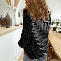 New Zealand Te Reo Mori Women Casual Shirt Simple Black Fern LT9 - Polynesian Pride