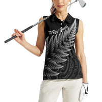New Zealand Te Reo Mori Women Sleeveless Polo Shirt Simple Black Fern LT9 - Polynesian Pride