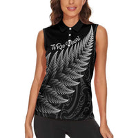 New Zealand Te Reo Mori Women Sleeveless Polo Shirt Simple Black Fern LT9 - Polynesian Pride