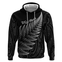 New Zealand Te Reo Māori Zip Hoodie Simple Black Fern