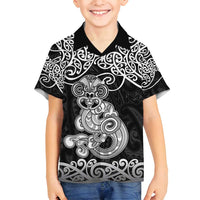 Te Reo Maori Tiki Inspired Art Family Matching Tank Maxi Dress and Hawaiian Shirt LT9 Son's Shirt Black - Polynesian Pride