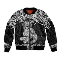 Te Reo Maori Tiki Inspired Art Sleeve Zip Bomber Jacket