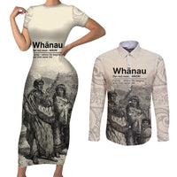 Whanau Maori Language Couples Matching Short Sleeve Bodycon Dress and Long Sleeve Button Shirt Te Reo Maori Inspired Art