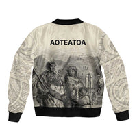 Whanau Maori Language Sleeve Zip Bomber Jacket Te Reo Maori Inspired Art