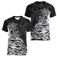 Polynesian Sunset Plumeria Women V Neck T Shirt Pacific Island Tribal Black Style LT9 - Polynesian Pride