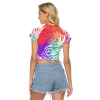 Polynesian Sunset Plumeria Raglan Cropped T Shirt Pacific Island Tribal Blossom Style LT9 - Polynesian Pride