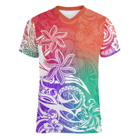 Polynesian Sunset Plumeria Women V Neck T Shirt Pacific Island Tribal Blossom Style LT9 Female Blossom - Polynesian Pride