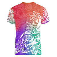 Polynesian Sunset Plumeria Women V Neck T Shirt Pacific Island Tribal Blossom Style LT9 - Polynesian Pride