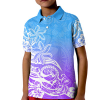Polynesian Sunset Plumeria Kid Polo Shirt Pacific Island Tribal Blue Style LT9 Kid Blue - Polynesian Pride
