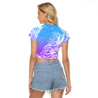 Polynesian Sunset Plumeria Raglan Cropped T Shirt Pacific Island Tribal Blue Style LT9 - Polynesian Pride