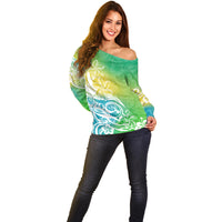 Polynesian Sunset Plumeria Off Shoulder Sweater Pacific Island Tribal Green Style LT9 - Polynesian Pride