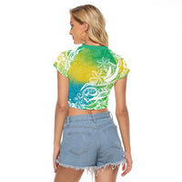 Polynesian Sunset Plumeria Raglan Cropped T Shirt Pacific Island Tribal Green Style LT9 - Polynesian Pride