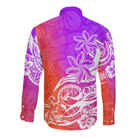 Polynesian Sunset Plumeria Long Sleeve Button Shirt Pacific Island Tribal Purple Style LT9 - Polynesian Pride