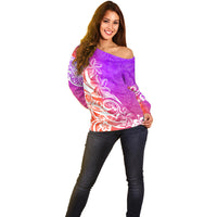 Polynesian Sunset Plumeria Off Shoulder Sweater Pacific Island Tribal Purple Style LT9 - Polynesian Pride