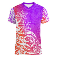 Polynesian Sunset Plumeria Women V Neck T Shirt Pacific Island Tribal Purple Style LT9 Female Purple - Polynesian Pride
