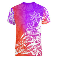 Polynesian Sunset Plumeria Women V Neck T Shirt Pacific Island Tribal Purple Style LT9 - Polynesian Pride