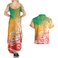 Polynesian Sunset Plumeria Couples Matching Summer Maxi Dress and Hawaiian Shirt Pacific Island Tribal Reggae Style LT9 - Polynesian Pride