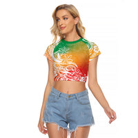 Polynesian Sunset Plumeria Raglan Cropped T Shirt Pacific Island Tribal Reggae Style LT9 Female Reggae - Polynesian Pride