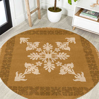 Hawaiian Quilt Block Design Round Carpet Gold Hawaii Culture Motifs - Polynesian Pride