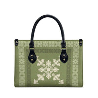 Hawaiian Quilt Block Design Leather Bag Lime Hawaii Culture Motifs - Polynesian Pride