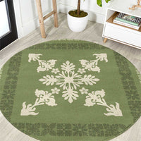 Hawaiian Quilt Block Design Round Carpet Lime Hawaii Culture Motifs - Polynesian Pride