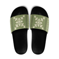 Hawaiian Quilt Block Design Slide Sandals Lime Hawaii Culture Motifs - Polynesian Pride