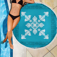 Hawaiian Quilt Block Design Beach Blanket Teal Hawaii Culture Motifs - Polynesian Pride