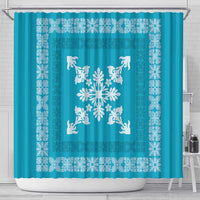 Hawaiian Quilt Block Design Shower Curtain Teal Hawaii Culture Motifs - Polynesian Pride
