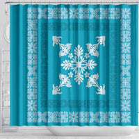 Hawaiian Quilt Block Design Shower Curtain Teal Hawaii Culture Motifs - Polynesian Pride