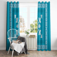 Hawaiian Quilt Block Design Window Curtain Teal Hawaii Culture Motifs - Polynesian Pride