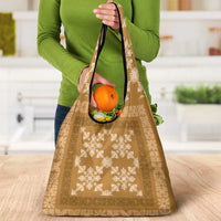 Hawaiian Quilt Pattern Grocery Bag Gold Hawaii Culture Tropical - Polynesian Pride