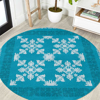 Hawaiian Quilt Pattern Round Carpet Teal Hawaii Culture Tropical - Polynesian Pride