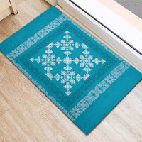 Hawaiian Quilt Pattern Rubber Doormat Teal Hawaii Culture Tropical - Polynesian Pride
